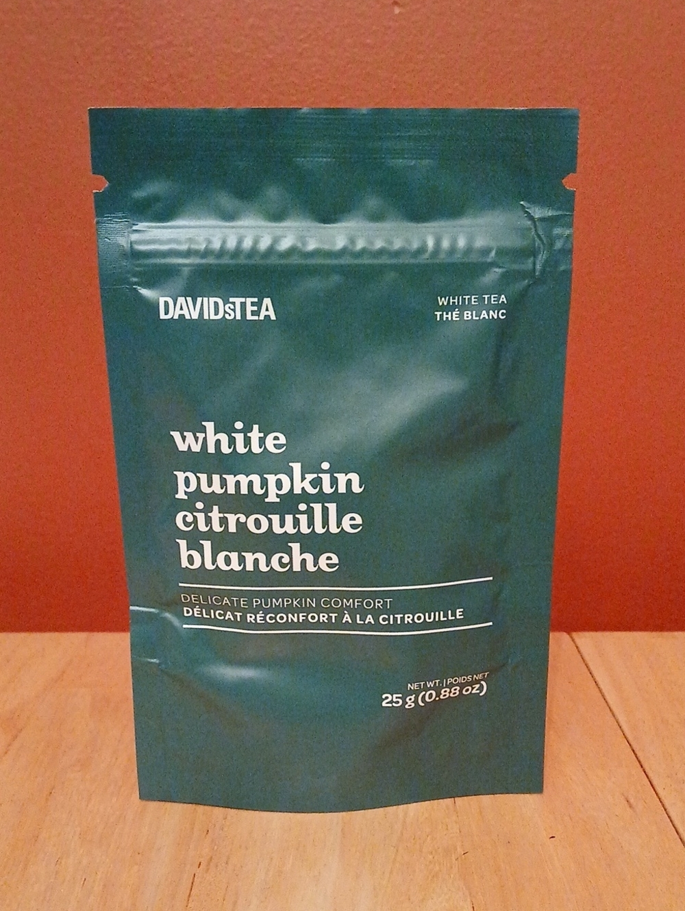 White Pumpkin White Tea sample pouch Davids Tea